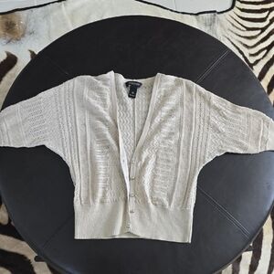 White House Black Market Cream Open-Knit Button Cardigan